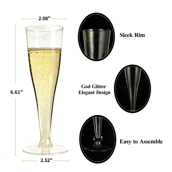 9oz Clear Gold Plastic Champagne Flute