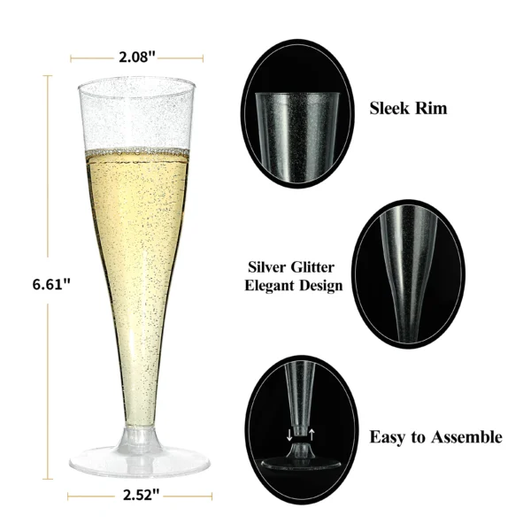 9oz Clear Silver Plastic Champagne Flute