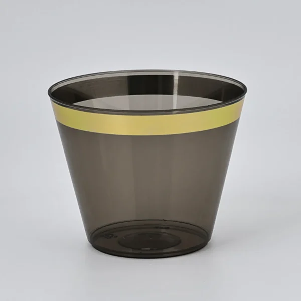 Black and gold plastic cups