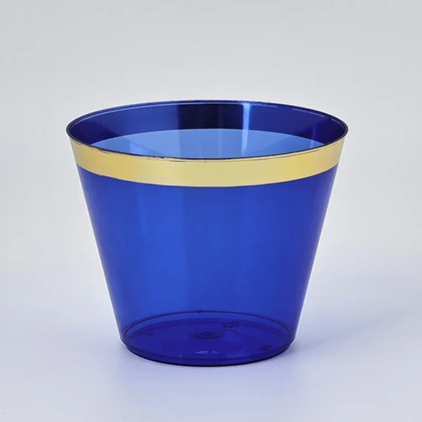 Blue and gold palstic cups
