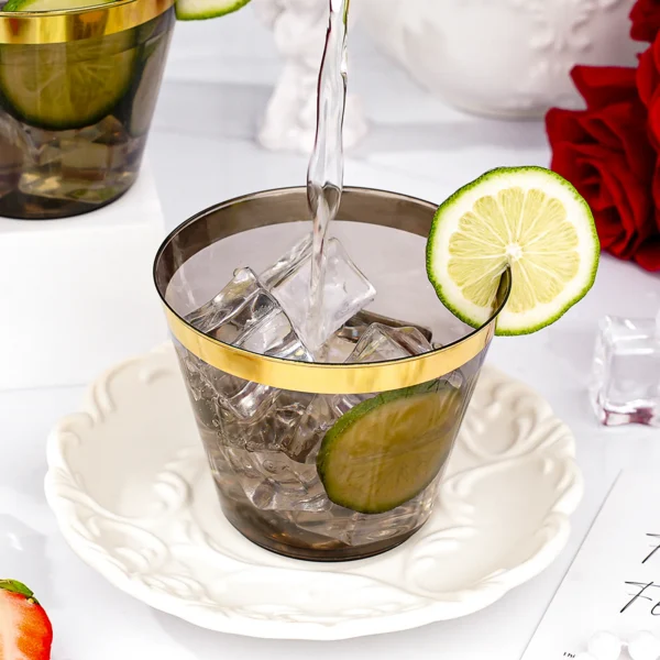 Bulk gold rim plastic cups