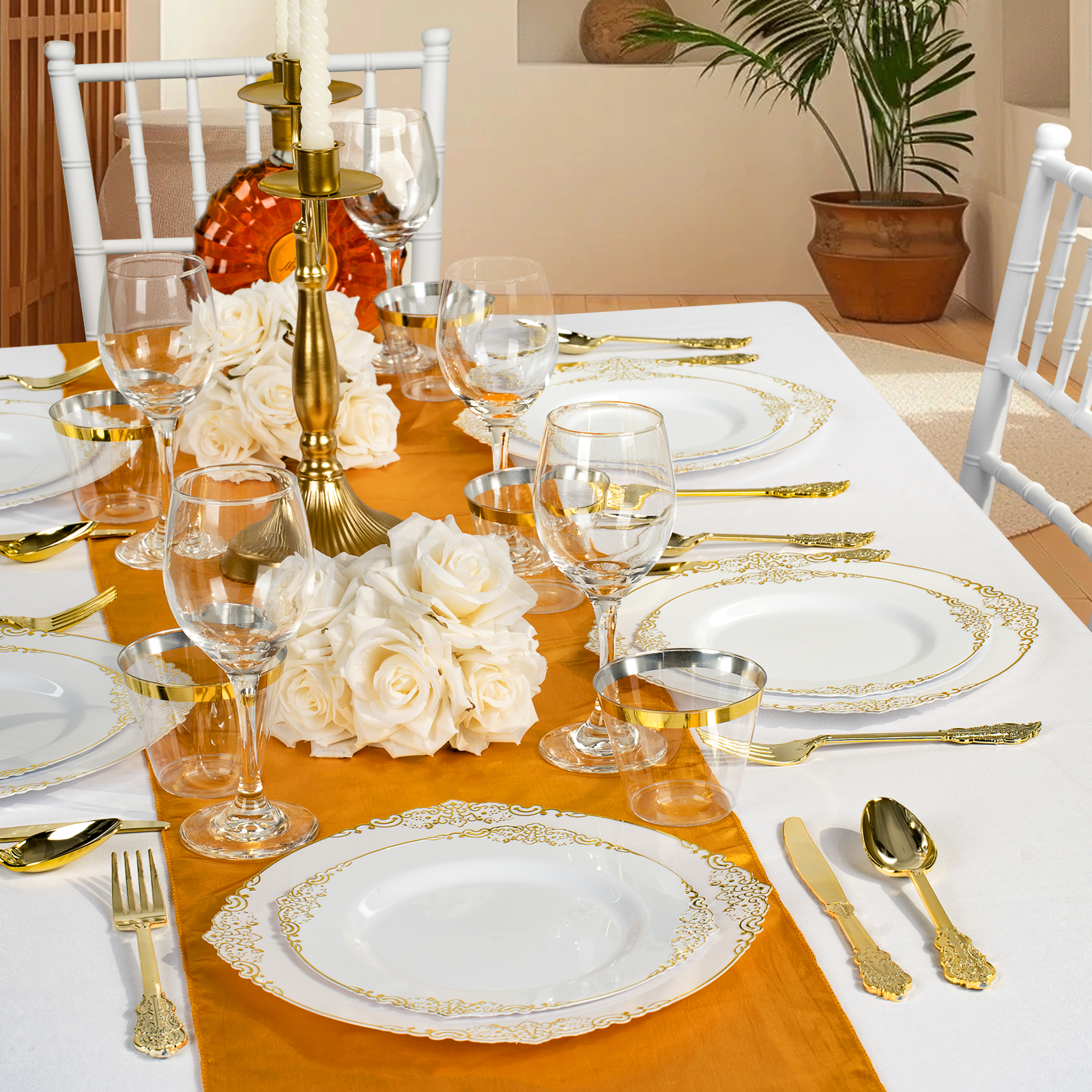 Gold Rimmed Plates Plastic scene
