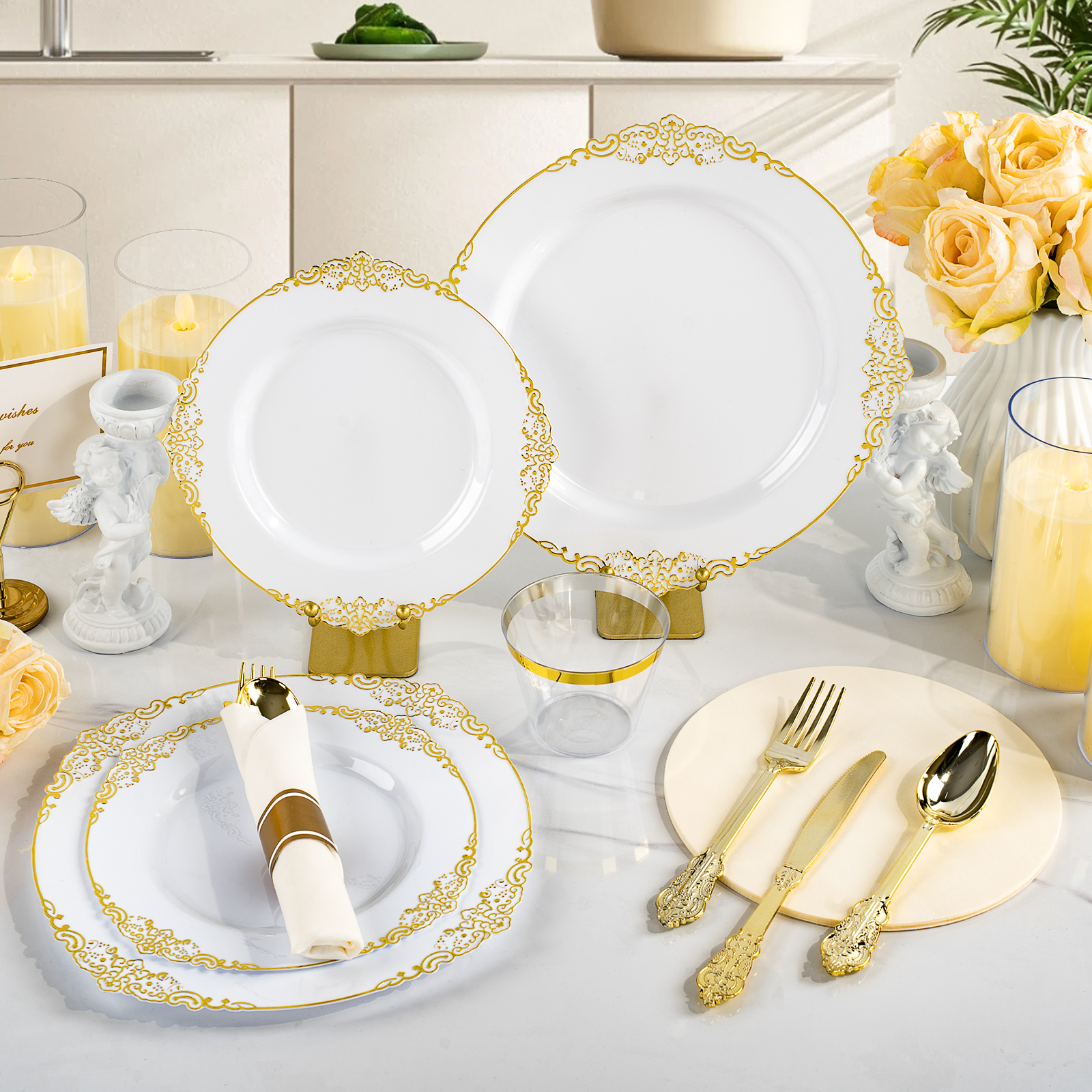 Gold Rimmed Plates Plastic set
