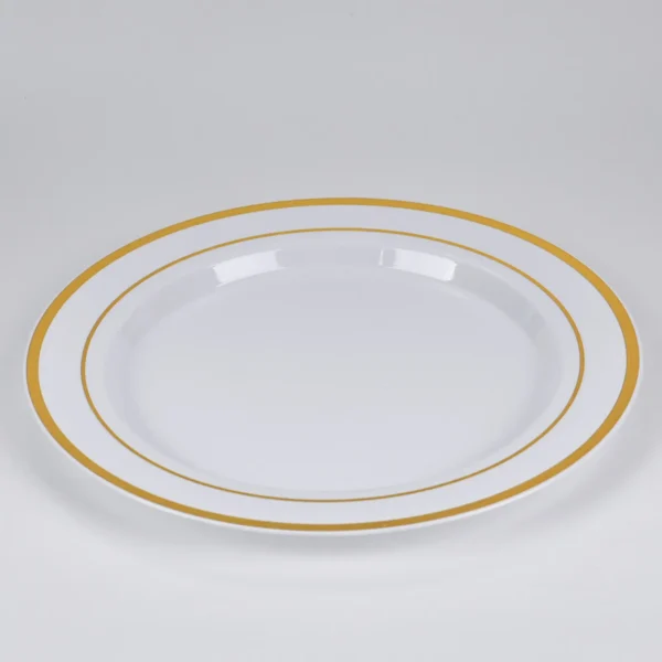 Gold and White Plastic Plates