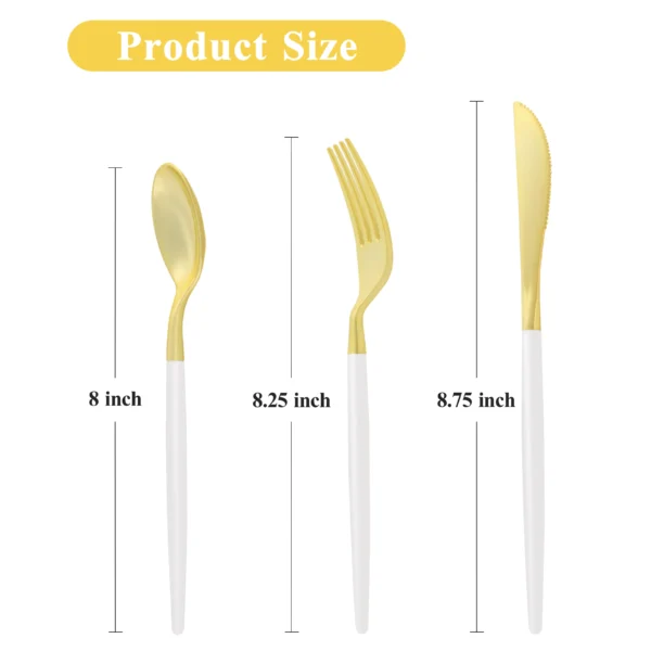 Gold and White Plastic Cutlery Set - obrazek 3