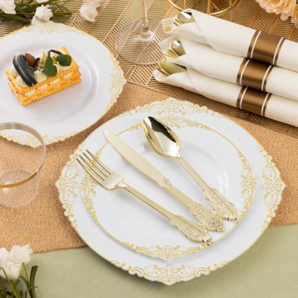 Gold plastic cutlery sets