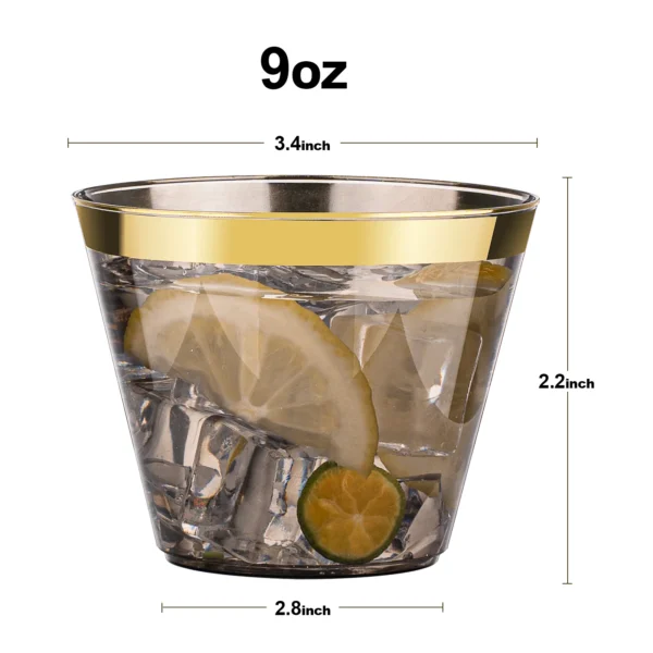 Gold rim plastic cups size