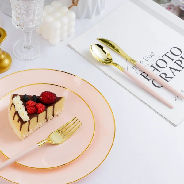 Pink and gold plastic cutlery