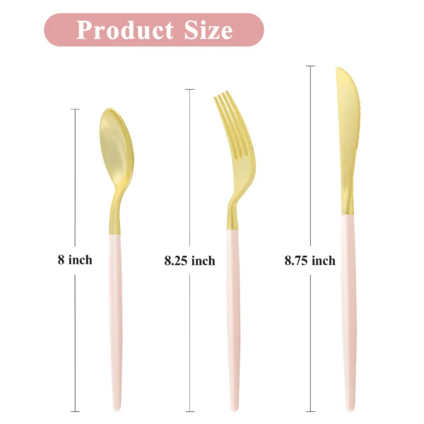 Gold and Pink Plastic Cutlery Set - Image 3