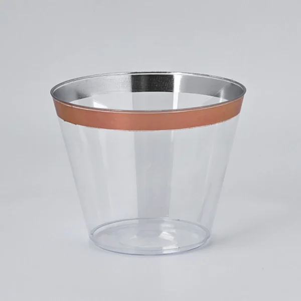 Rose gold rimmed plastic cups