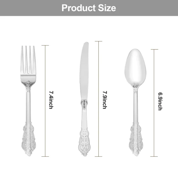 Silver Carved Plastic Cutlery Set - Image 3
