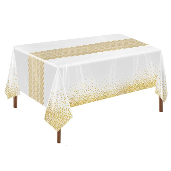 White and Gold plastic Tablecloth