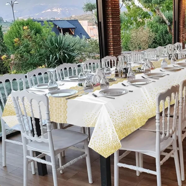 White and gold tablecloth