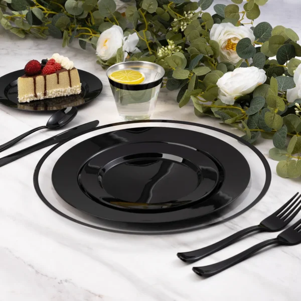 black rim charger plates