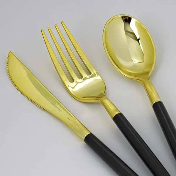 bulk Black and gold plastic cutlery