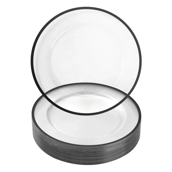clear charger plates with black rim