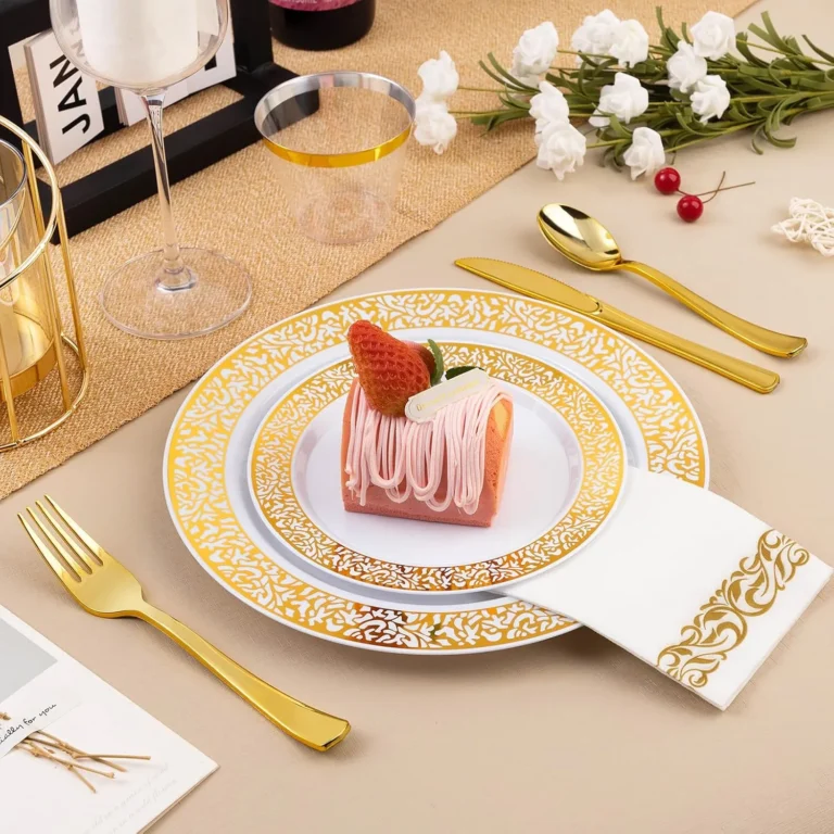 clear plastic plates with gold trim