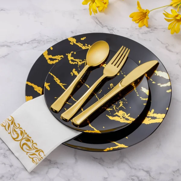 gold forks and spoons plastic