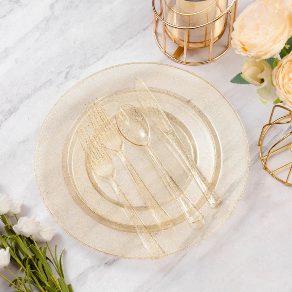 gold glitter plastic fork
