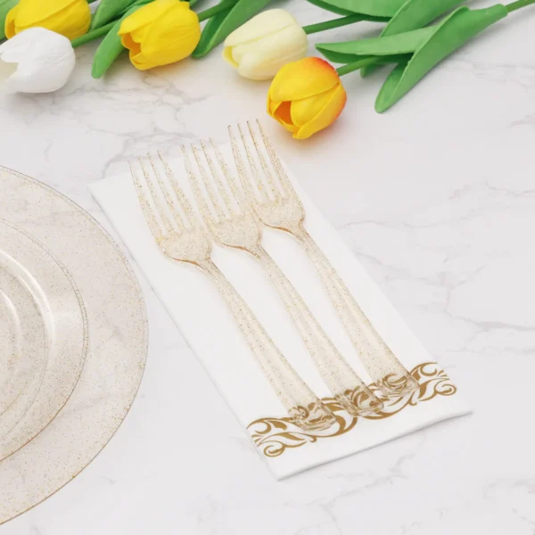 gold glitter plastic forks