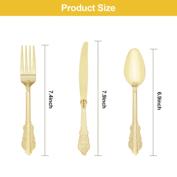 gold plastic cutlery set size