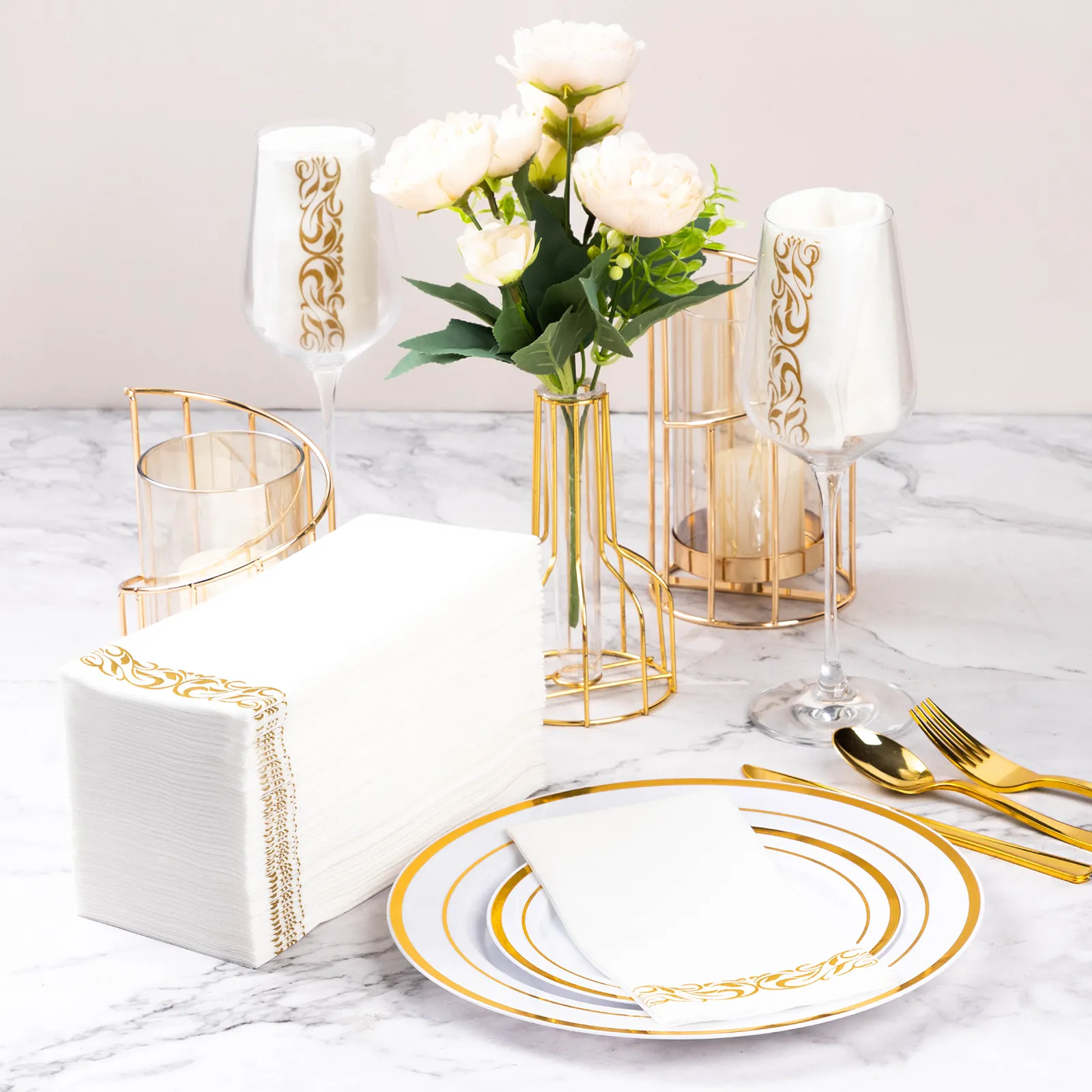 gold white napkins