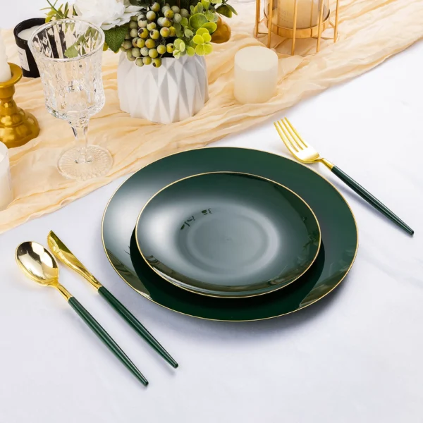 green and gold cutlery set
