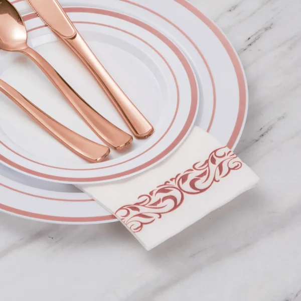 rose gold and white silverware napkins