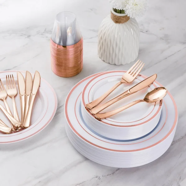 7.4" Rose Gold Plastic Forks - Image 5