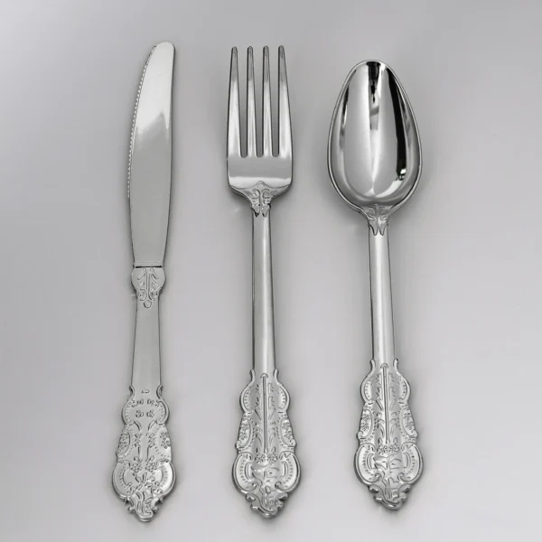 silver plastic cutlery