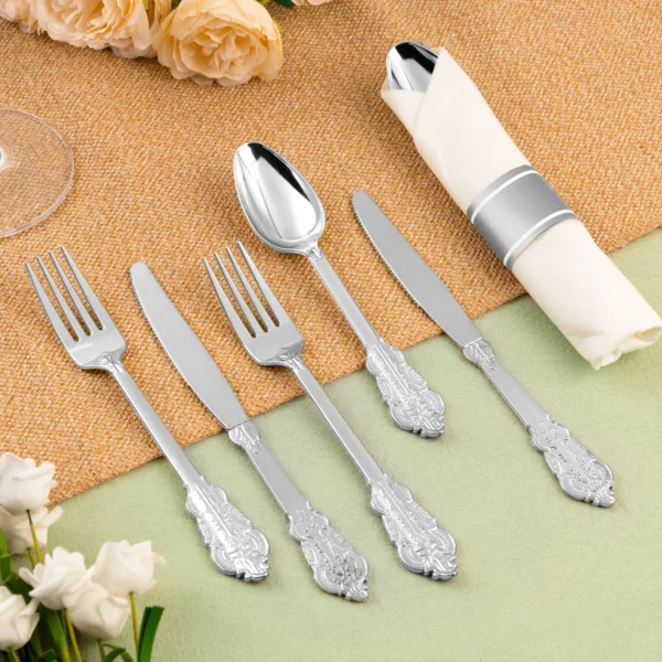 silver plastic cutlery set
