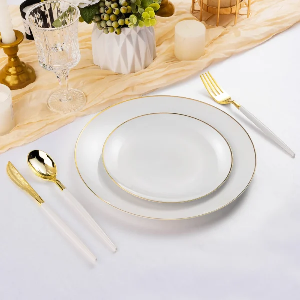 white gold plastic cutlery set