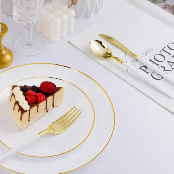 white gold plastic silverware