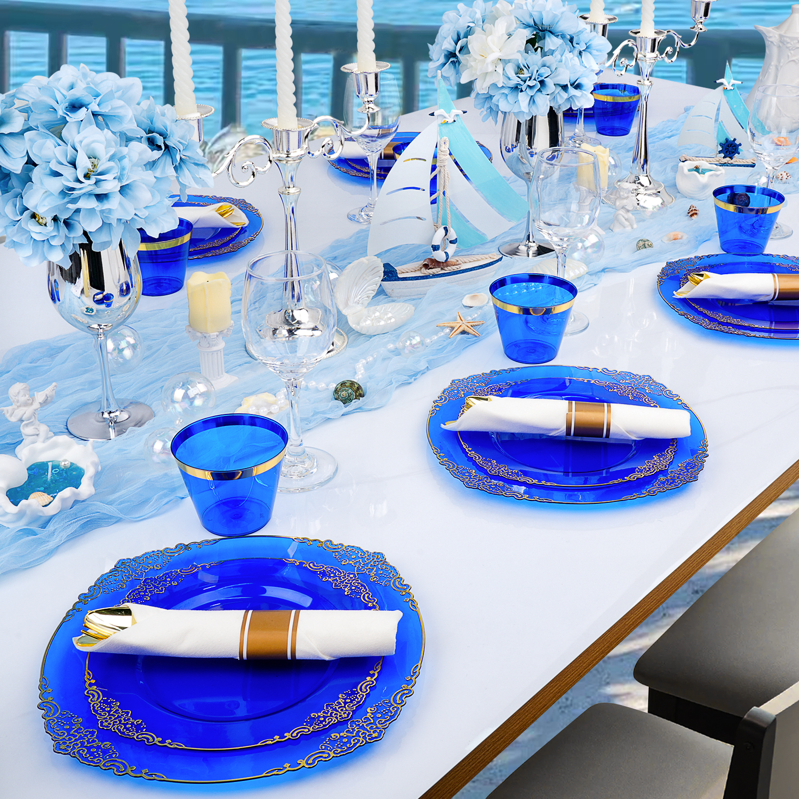 Blue plastic plates