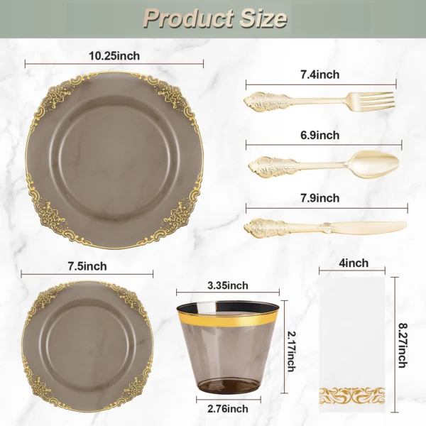 black and gold disposable plates size