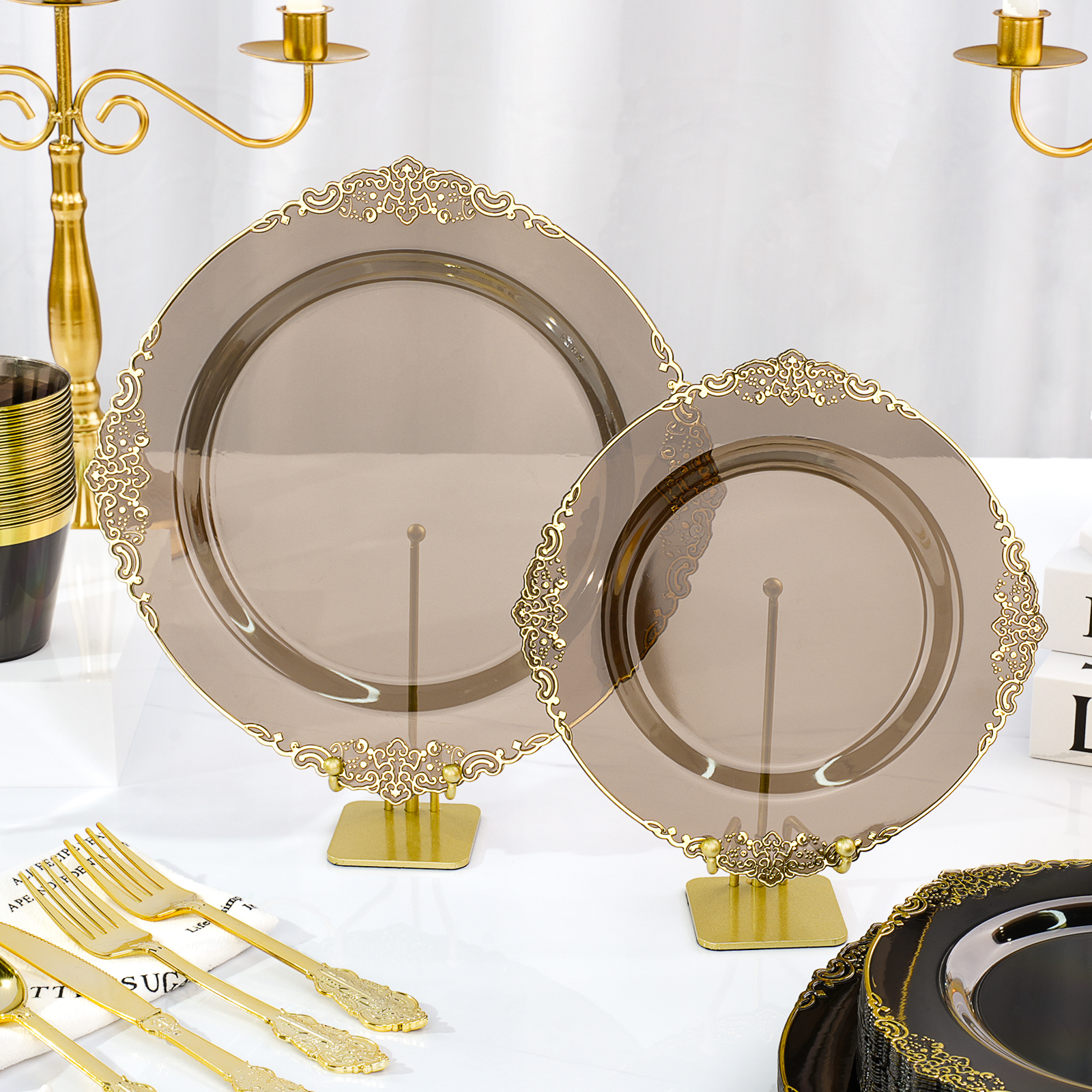 black and gold disposable plates