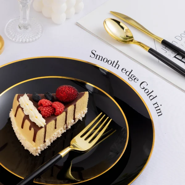 black and gold plastic plates