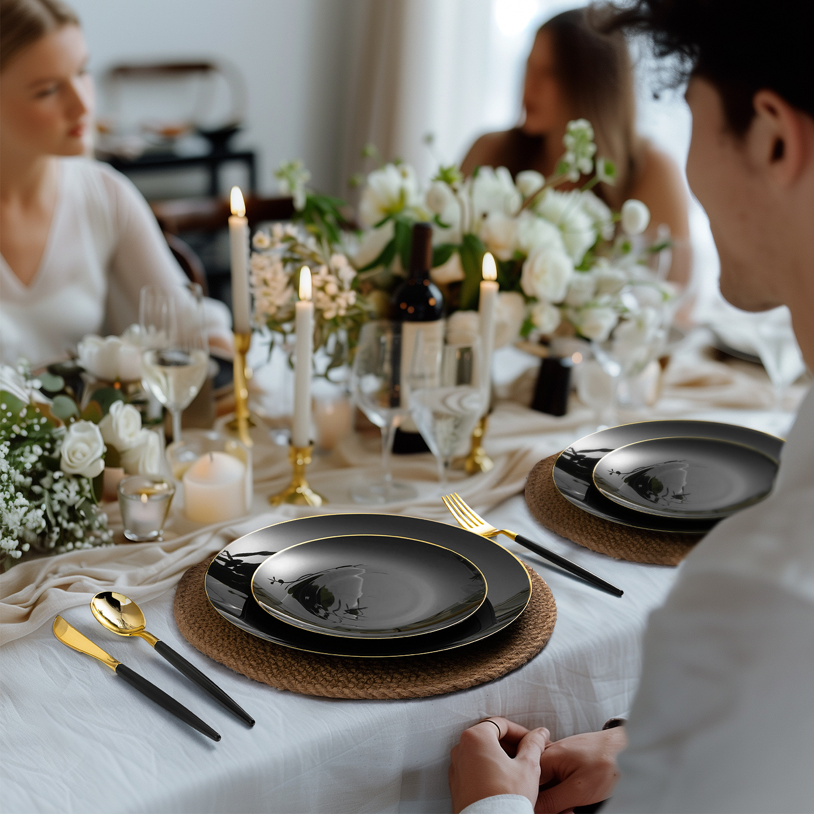 black and gold plastic plates scene