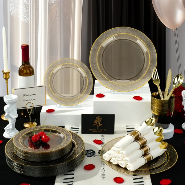 7.5" Gold Pebble Rim Black Dessert Plate - Image 4