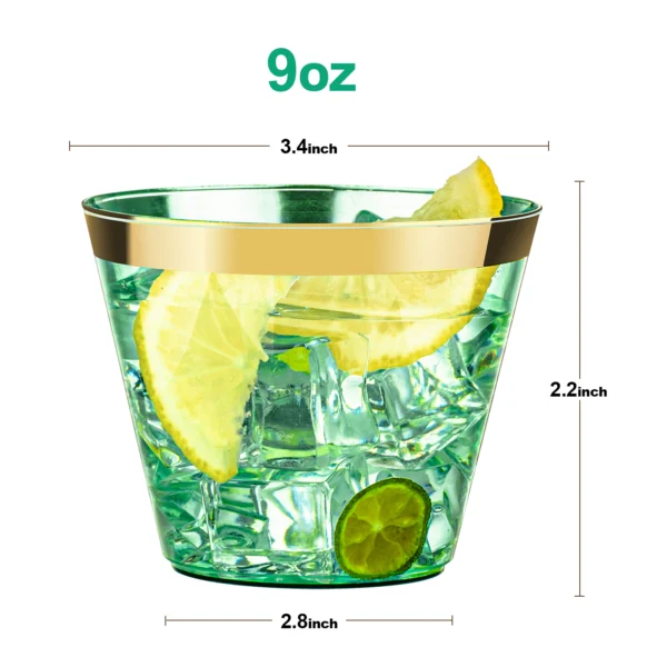 clear green plastic cups size