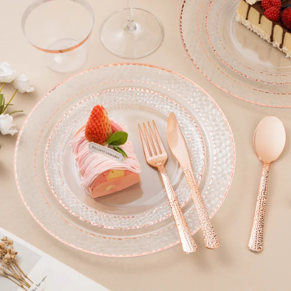 clear rose gold plastic plates