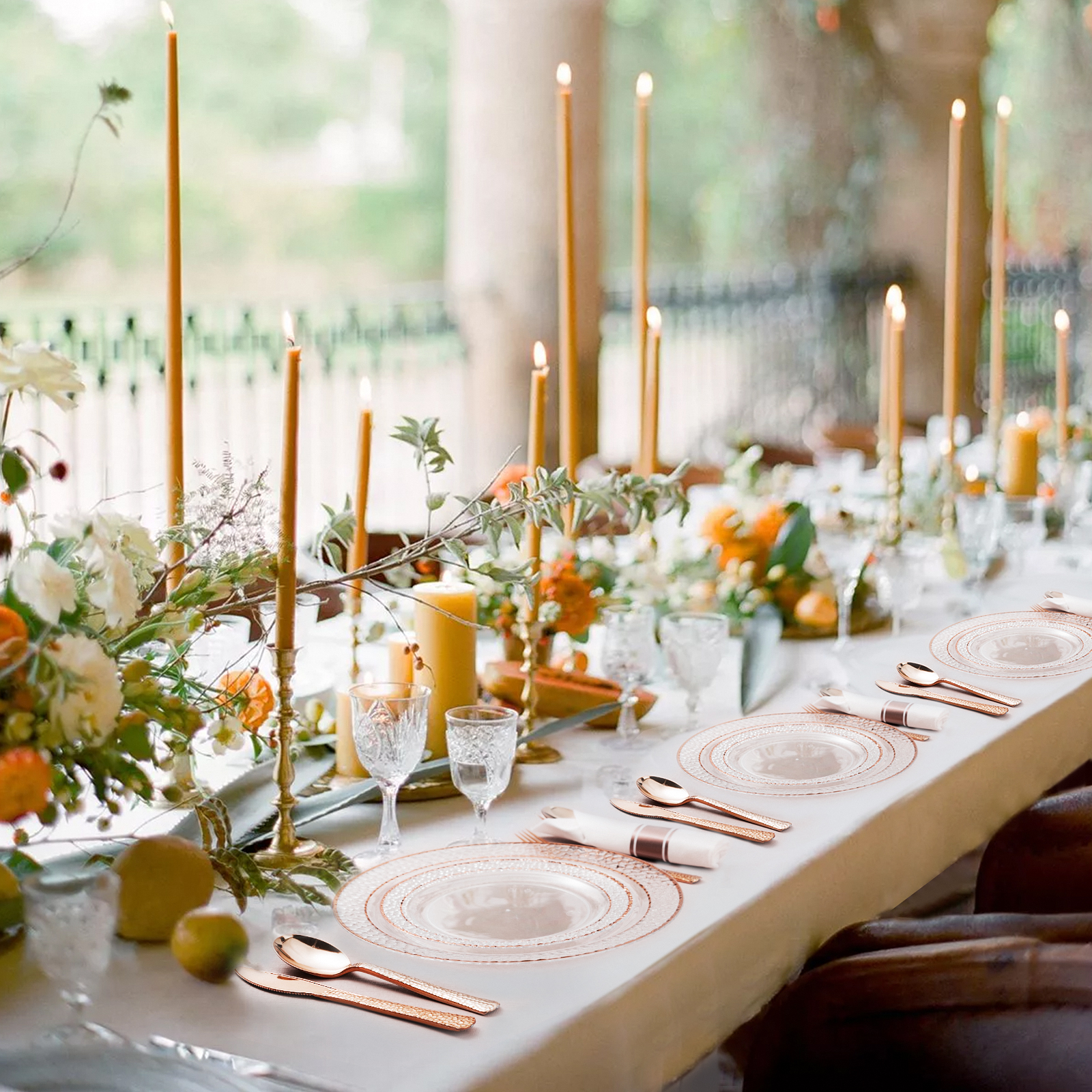 clear rose gold plastic plates scene