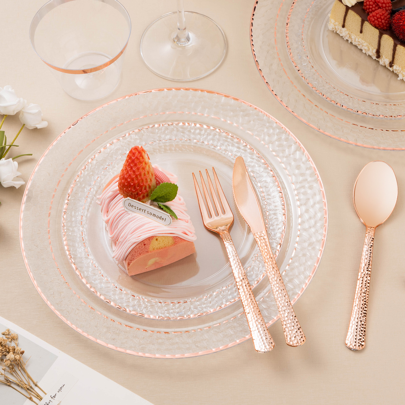clear rose gold plastic plates