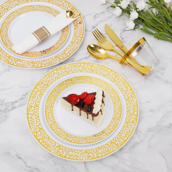 gold lace plastic dinner plates