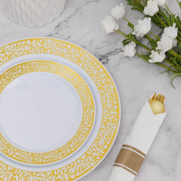 gold lace plastic plate