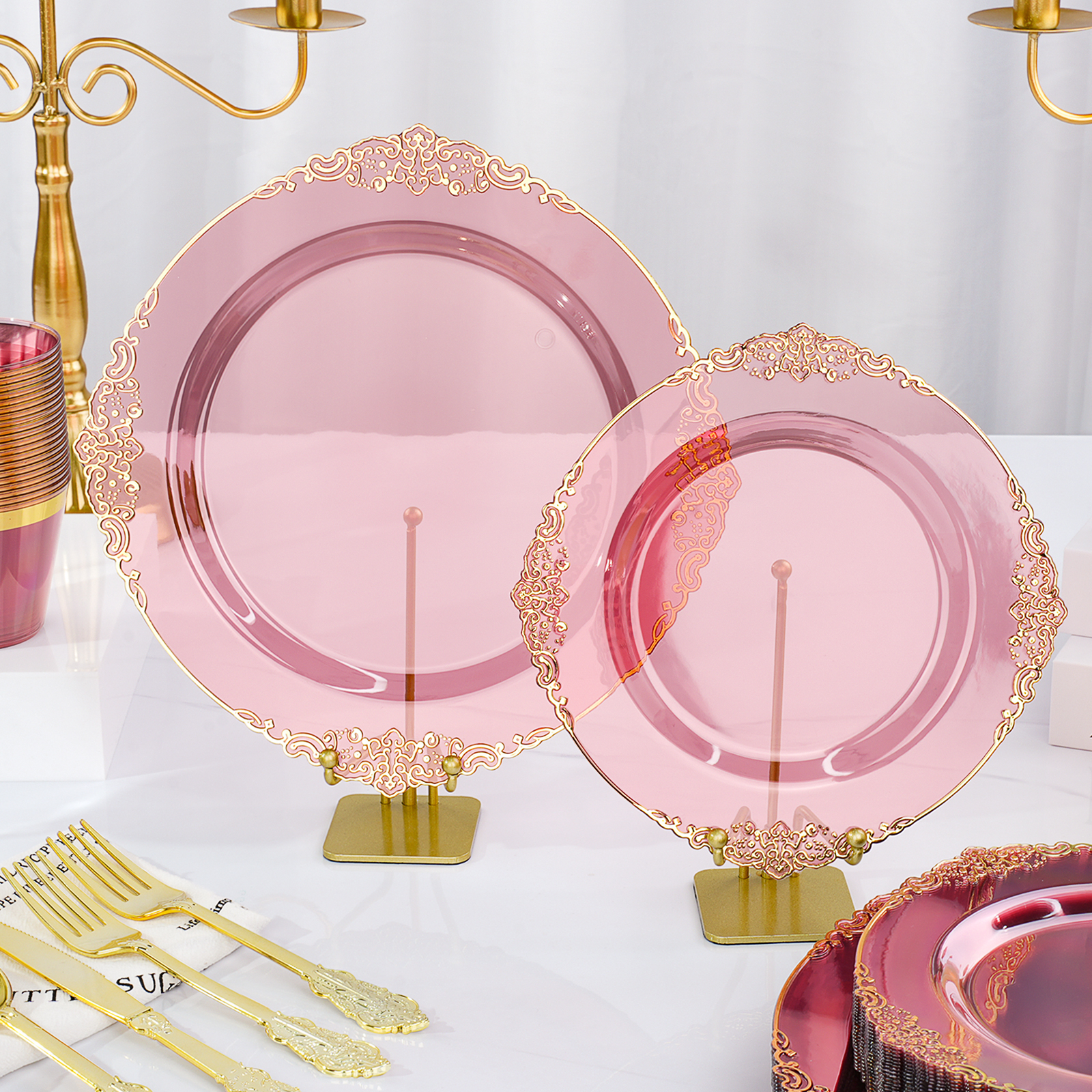pink clear plastic plates 1