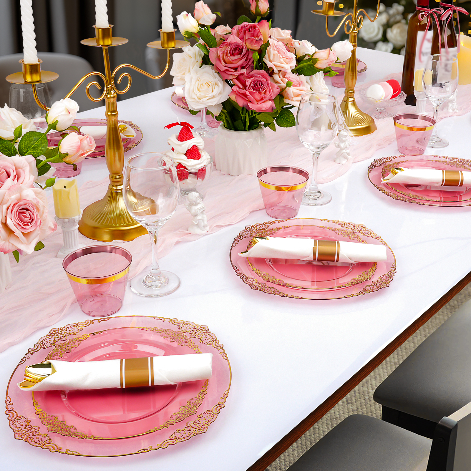 pink clear plastic plates