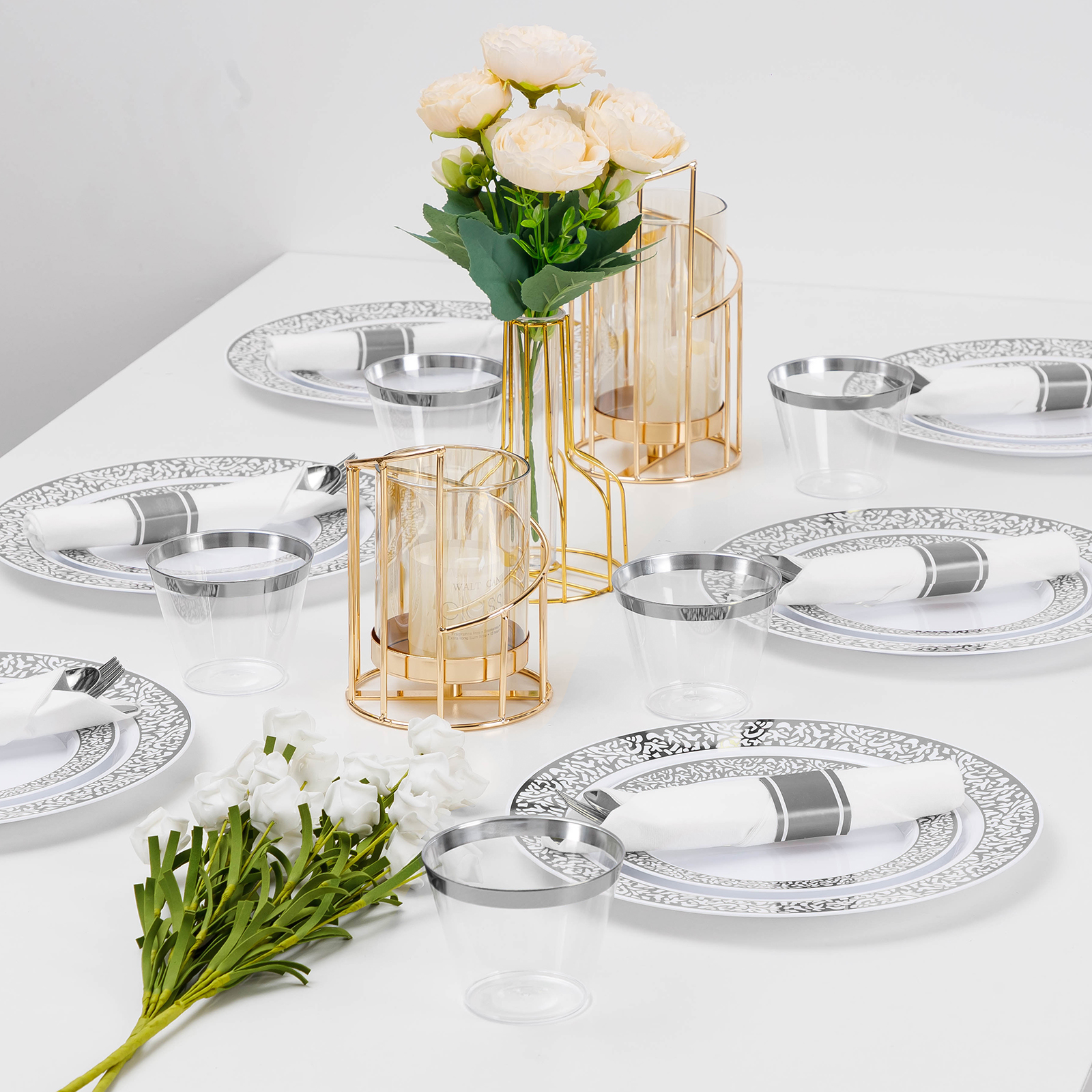 silver plastic plates
