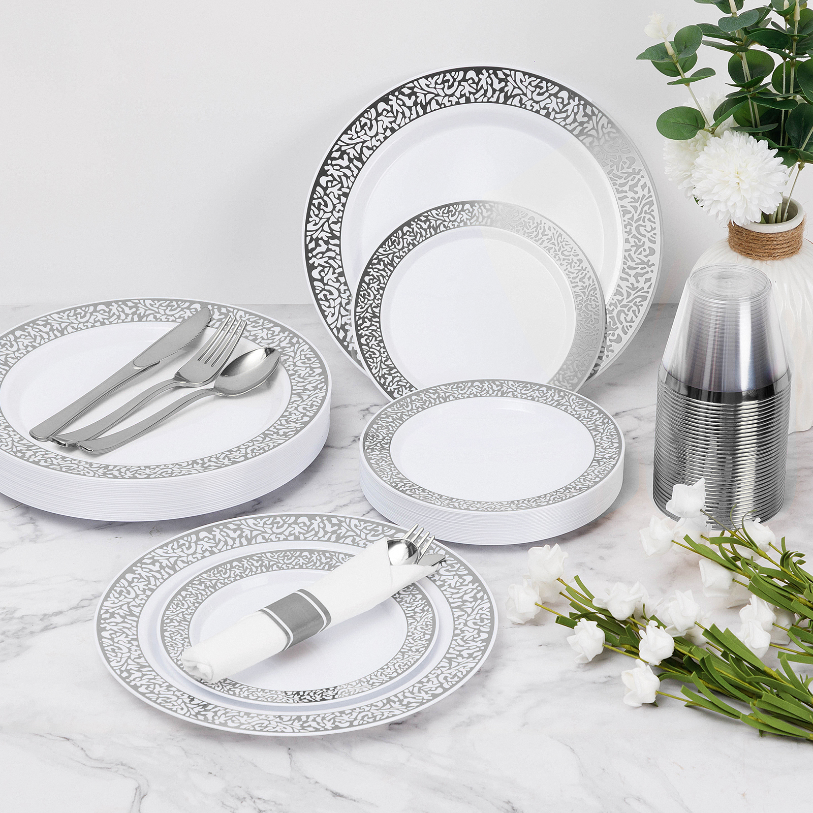 silver plastic tableware