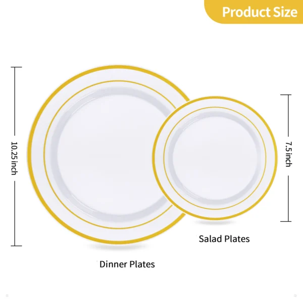 white and gold plastic plates